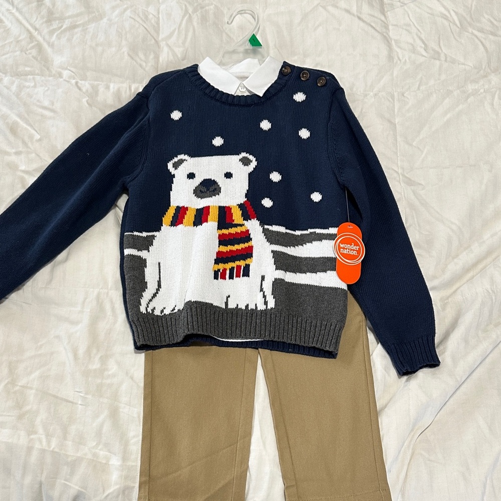 Polar Bear Sweater set- with white button down shirt & Khaki pants